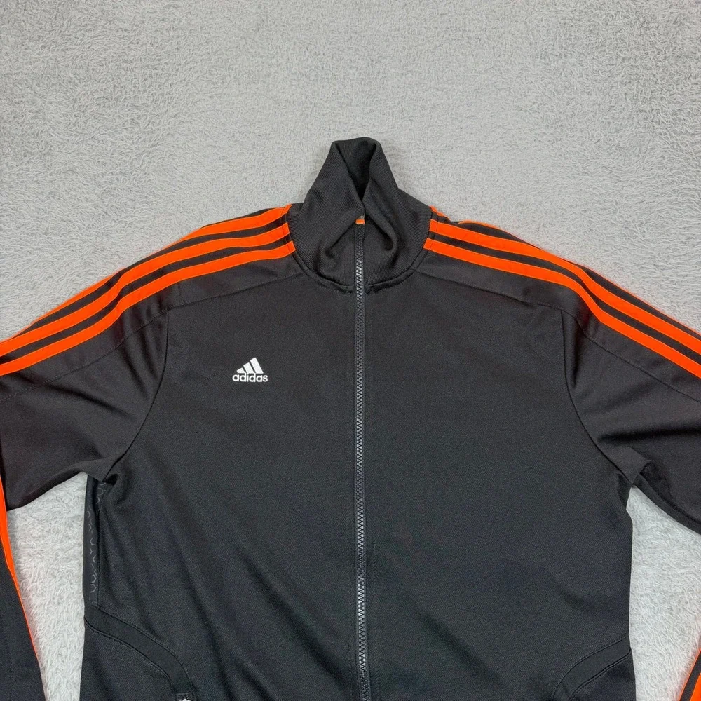 VTG Adidas Climalite Predator Men Black Orange 3-Stripe Full Zip Track Jacket M